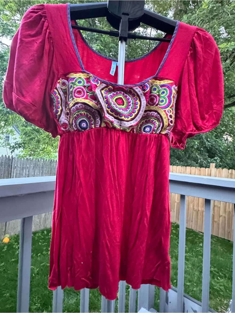 Aquarius Bohemian Embroidered Puff Sleeve Top - Size Small